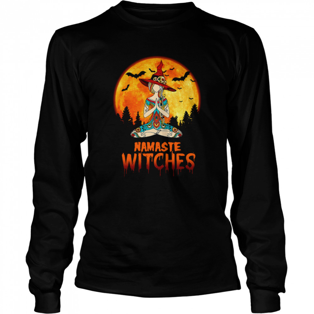 Namaste Witches Yoga Girl Full Moon Witch Yoga Meditation Halloween shirt Long Sleeved T-shirt