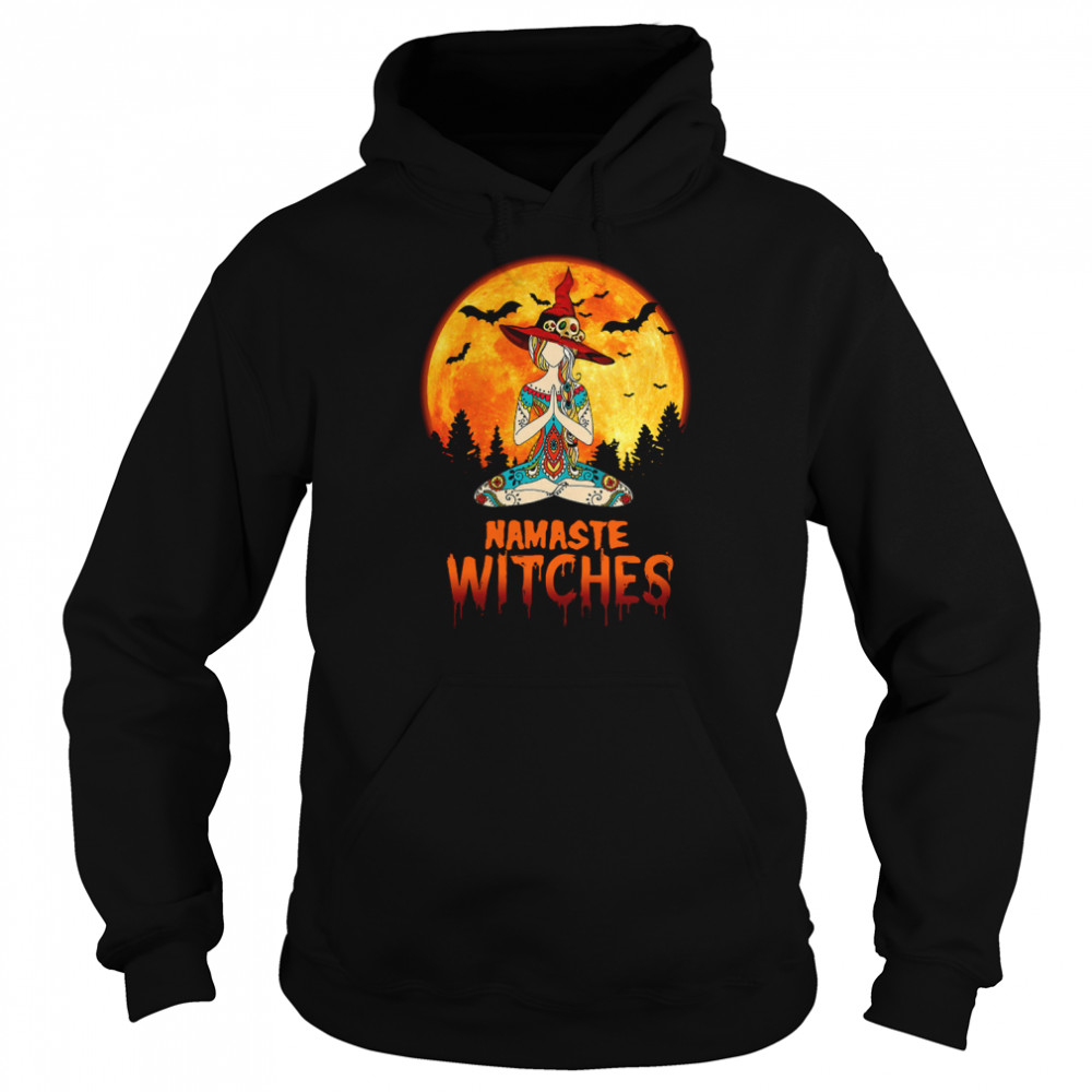 Namaste Witches Yoga Girl Full Moon Witch Yoga Meditation Halloween shirt Unisex Hoodie