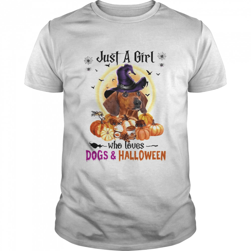 Red Dachshund Just A Girl Who Loves Dogs And Halloween  Classic Men's T-shirt