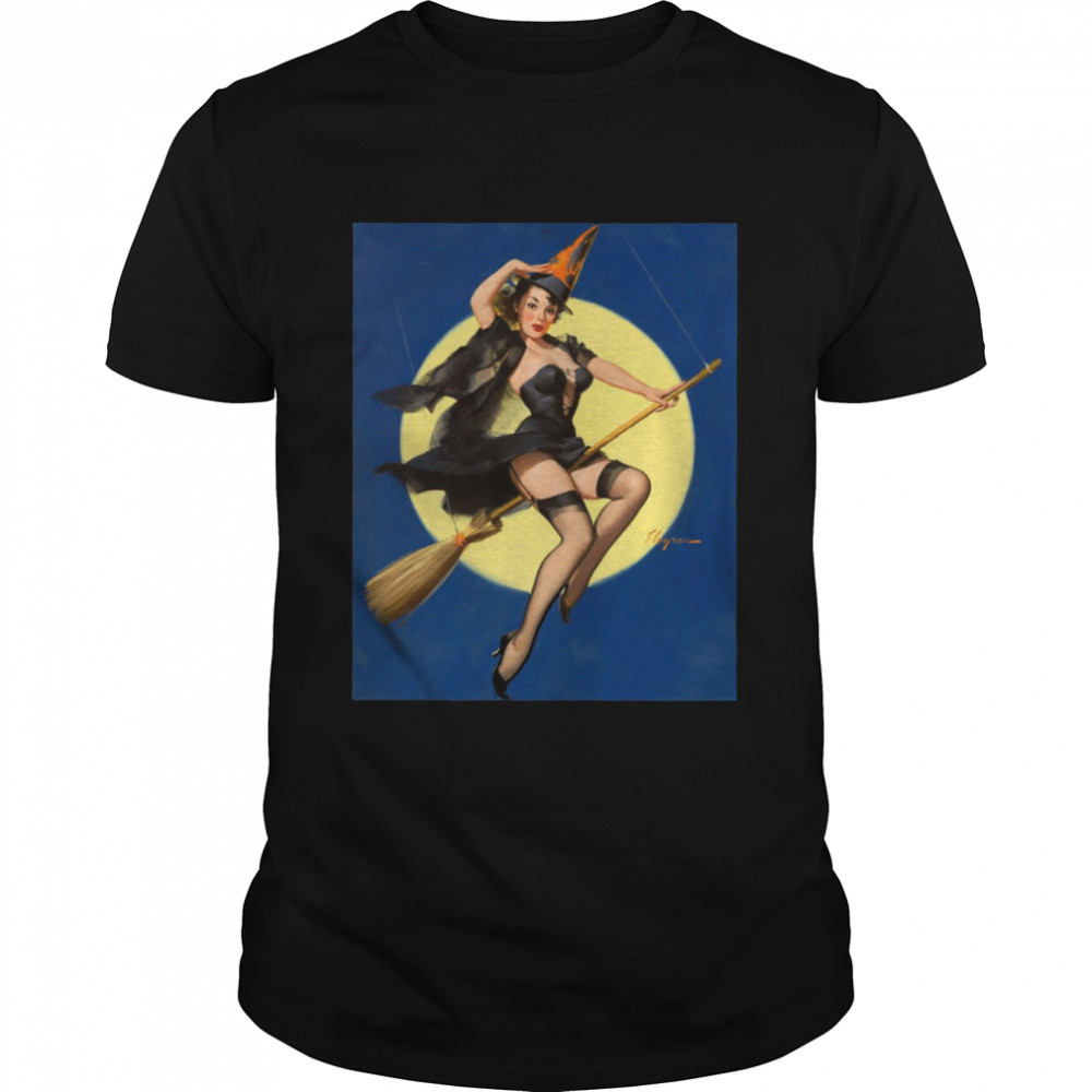 Riding High Halloween Witch Pinup Girl Colored shirt Classic Men's T-shirt