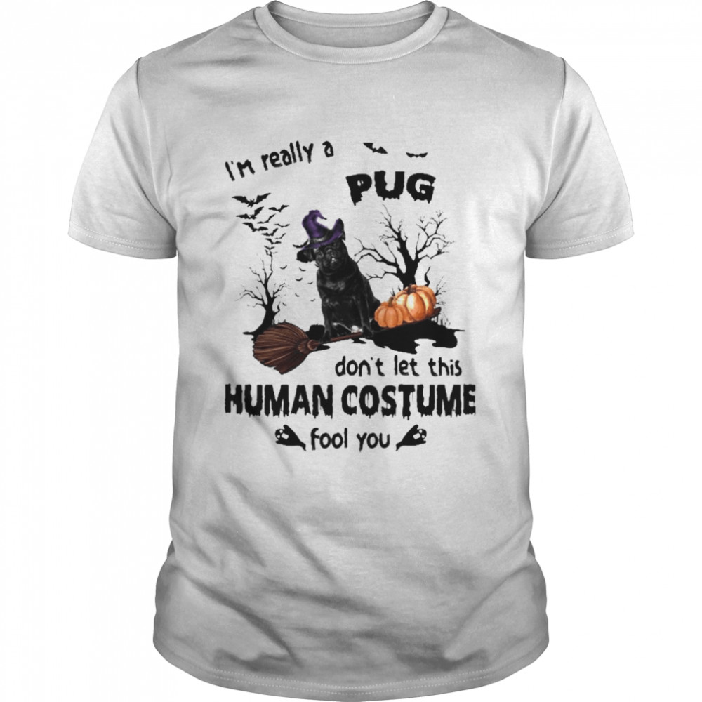Black Pug Dog I’m Really A Pug Don’t Let This Human Costume Fool You Halloween  Classic Men's T-shirt
