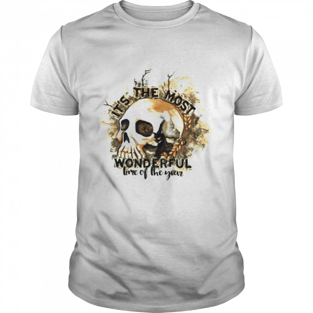 It’s The Most Wonderful Time Of The Year Halloween Skull Black Cat Pumpkin Spooky Season shirt Classic Men's T-shirt