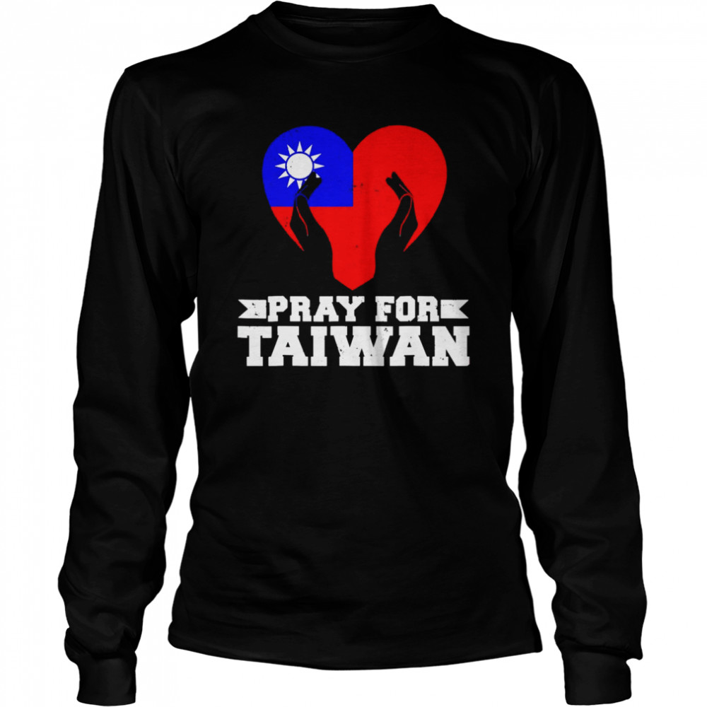 Pray For Taiwan Supporter Taiwanese Flag Heart T- Long Sleeved T-shirt