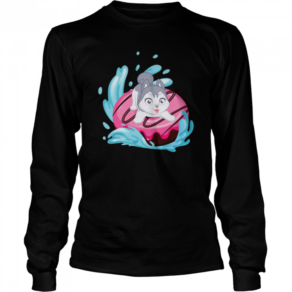 Surfing On A Doughnut Siberian Husky Dog Donut Husky Donut shirt Long Sleeved T-shirt