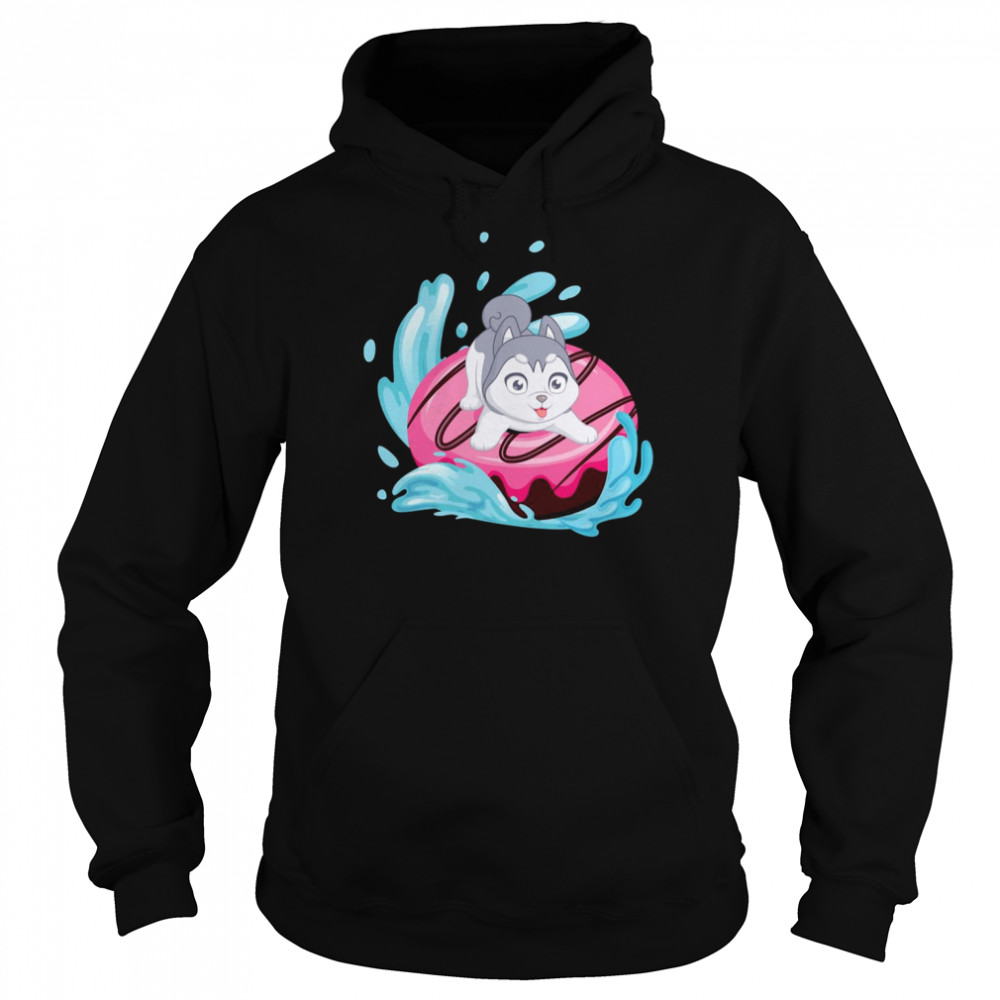 Surfing On A Doughnut Siberian Husky Dog Donut Husky Donut shirt Unisex Hoodie