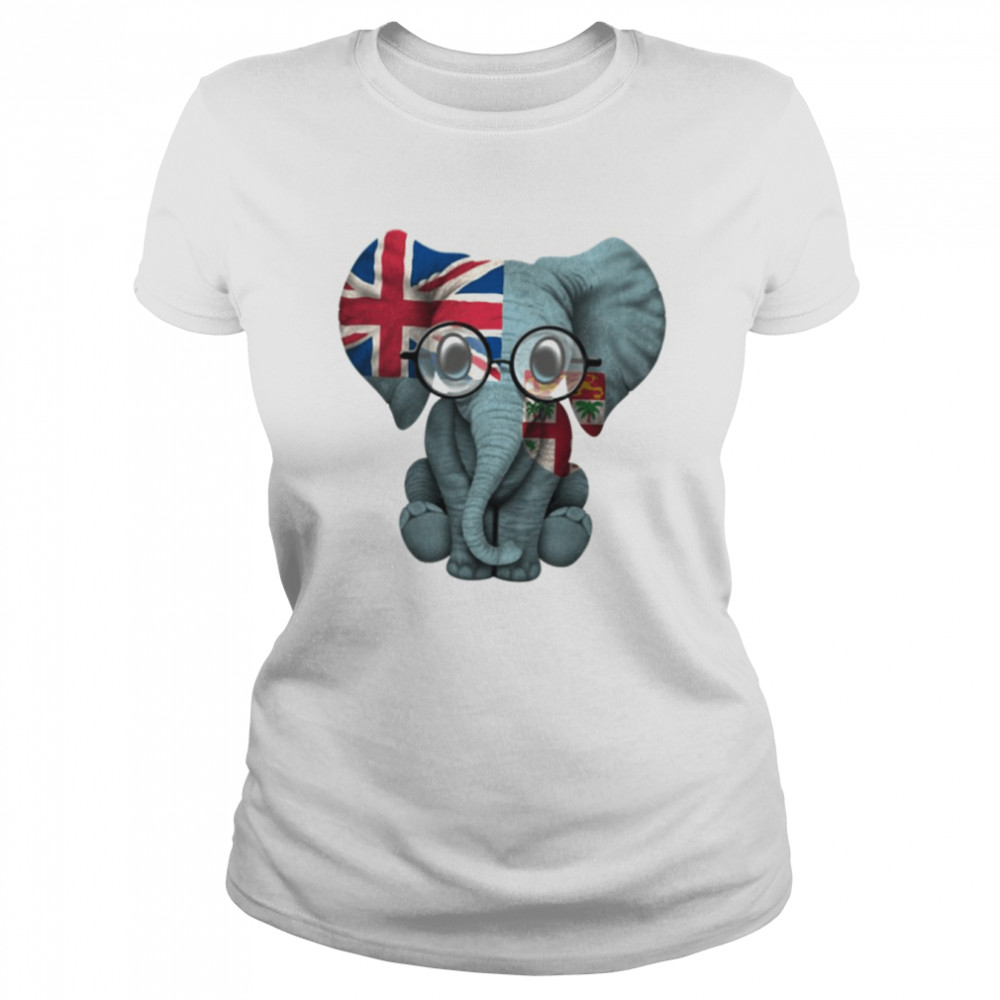 Baby Elephant With Glasses And Fiji Flag shirt Classic Women's T-shirt