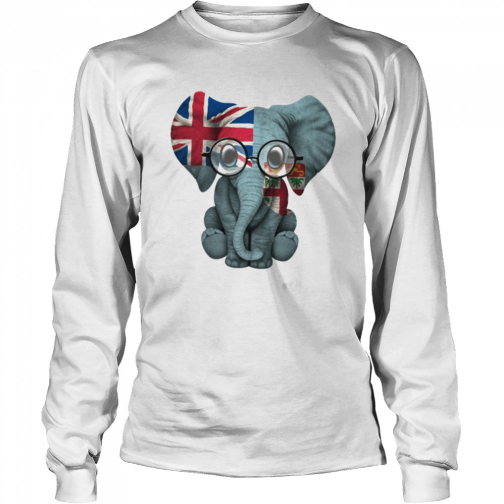 Baby Elephant With Glasses And Fiji Flag shirt Long Sleeved T-shirt