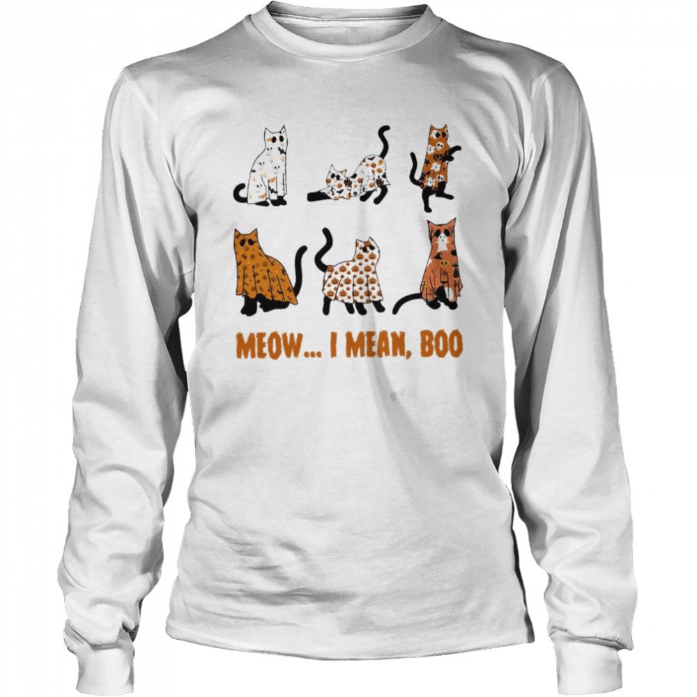 Black Cat meow I mean Boo Happy Halloween shirt Long Sleeved T-shirt