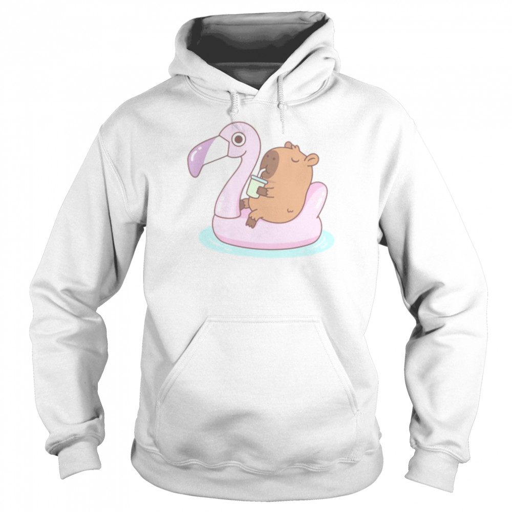 Capybara Chilling On Pink Flamingo Pool Float shirt Unisex Hoodie