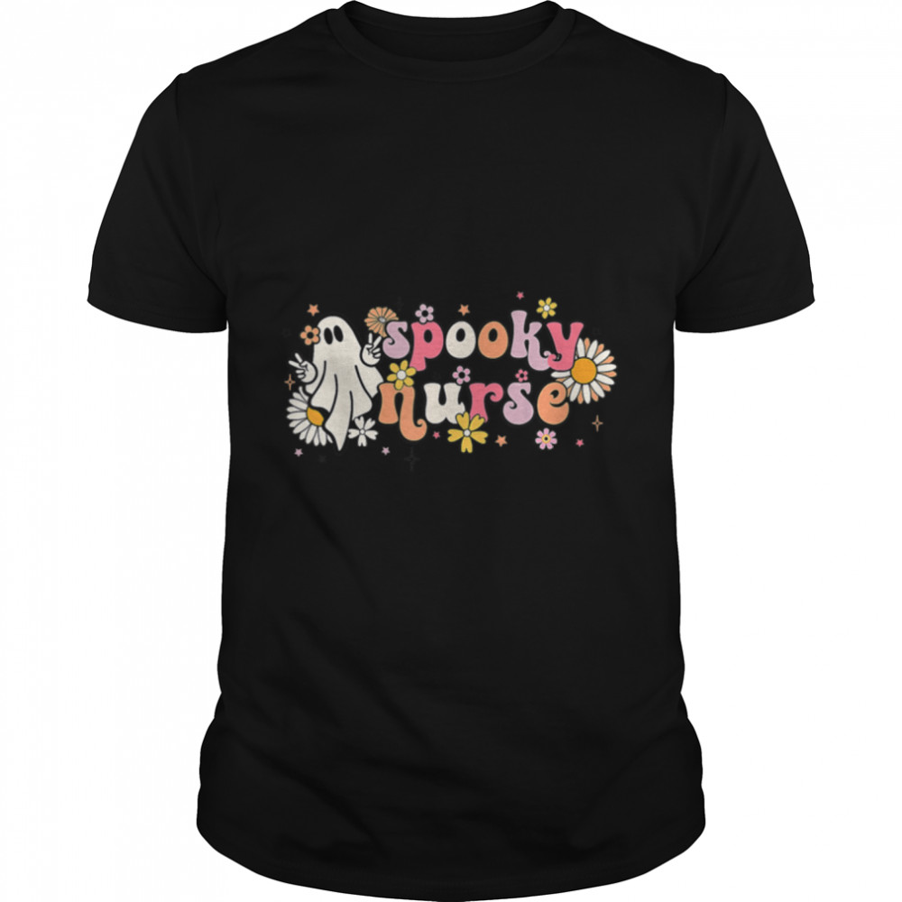 Floral Spooky Nurse Ghost Student Halloween T-Shirt B0B9SQ3Q1N