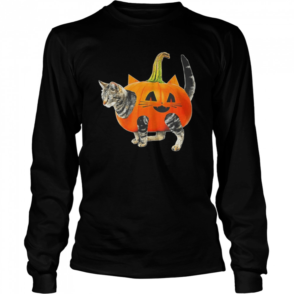 Halloween Jack-O-Lantern Pumpkin Cat Long Sleeved T-shirt