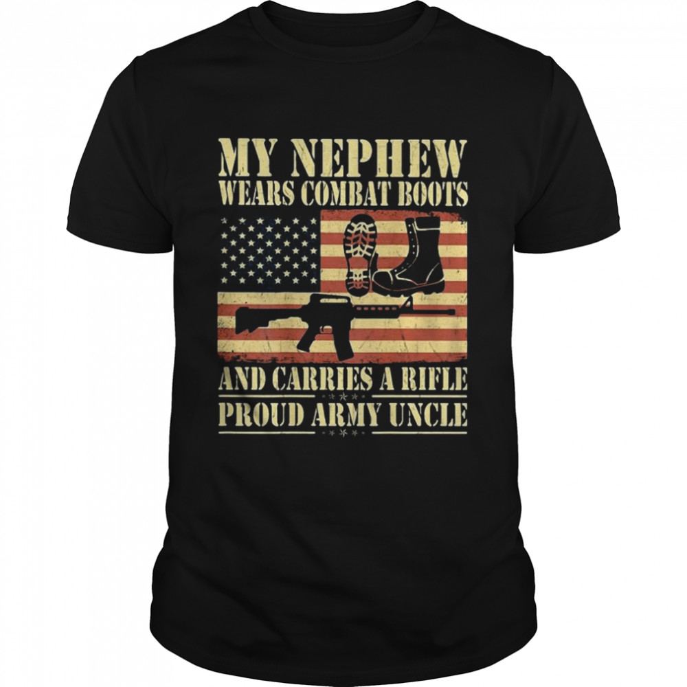 My Nephew Wears Combat Boots Military Proud Army Uncle USA Flag Vintage Classic Men's T-shirt