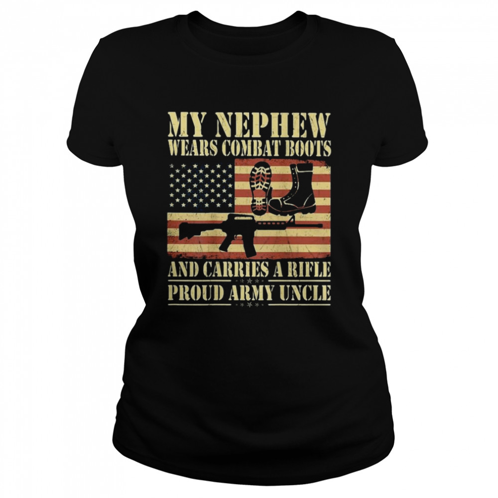 My Nephew Wears Combat Boots Military Proud Army Uncle USA Flag Vintage Classic Women's T-shirt