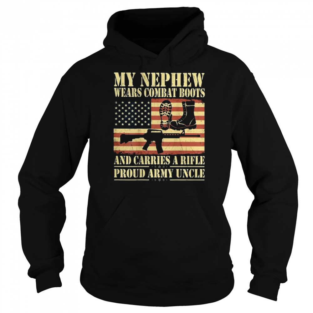 My Nephew Wears Combat Boots Military Proud Army Uncle USA Flag Vintage Unisex Hoodie