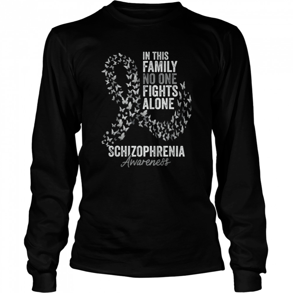 Schizophrenia Awareness Month Butterflies Silver Ribbon T- Long Sleeved T-shirt