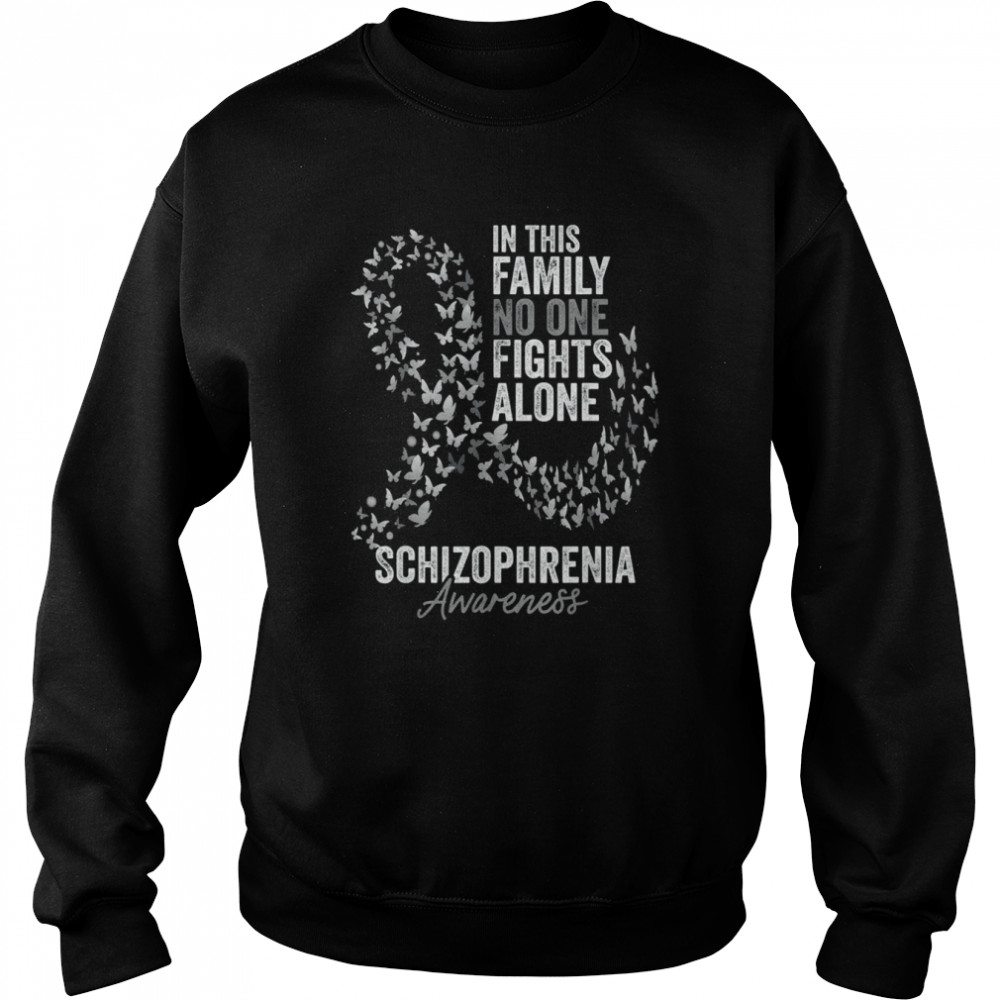 Schizophrenia Awareness Month Butterflies Silver Ribbon T- Unisex Sweatshirt