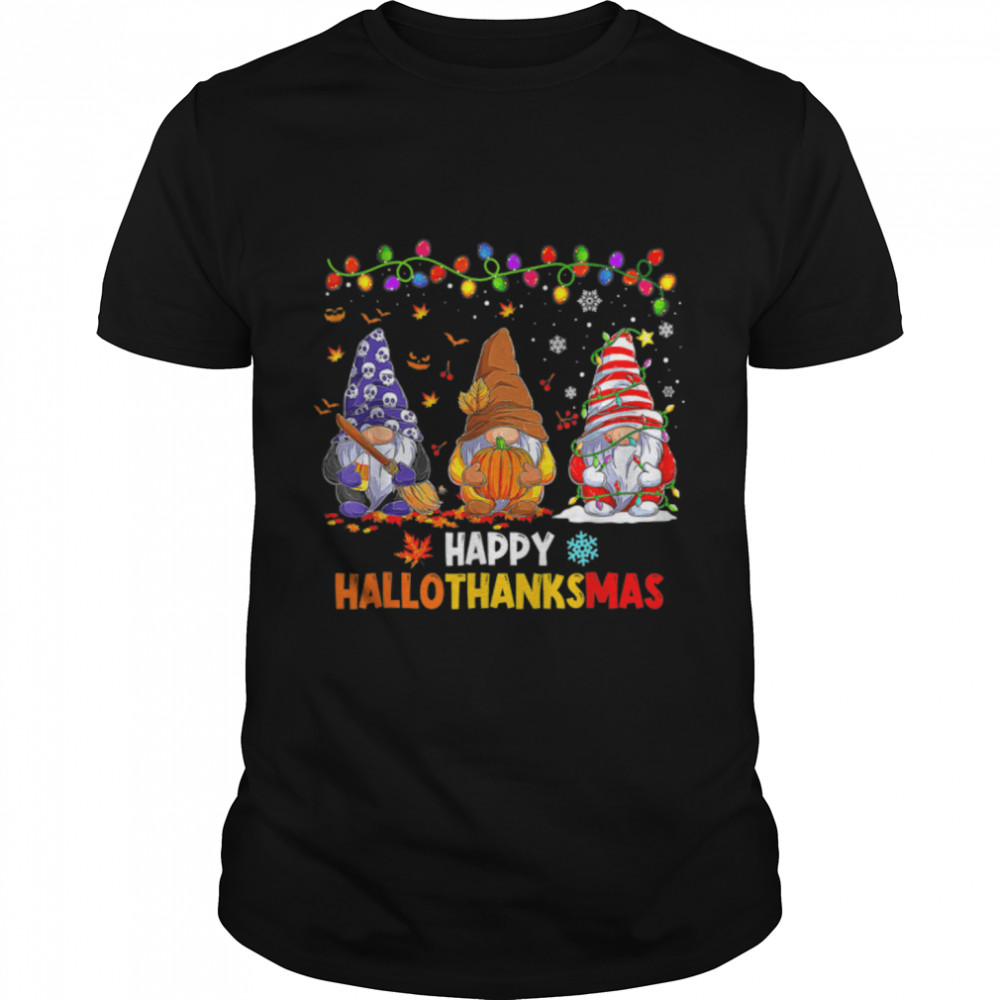 Halloween Thanksgiving Christmas Happy HalloThanksMas Gnomes T-Shirt B0BKKPSQBC