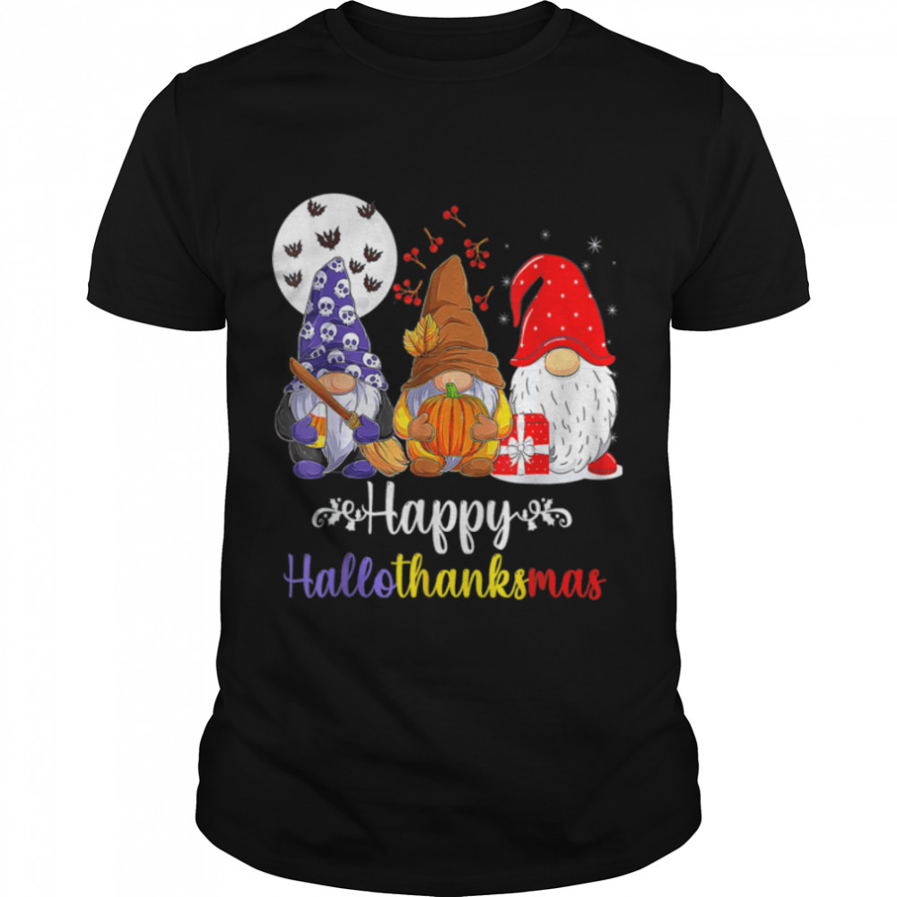 Halloween Thanksgiving Christmas Happy HalloThanksMas Gnomes T-Shirt B0BKKR7XGS