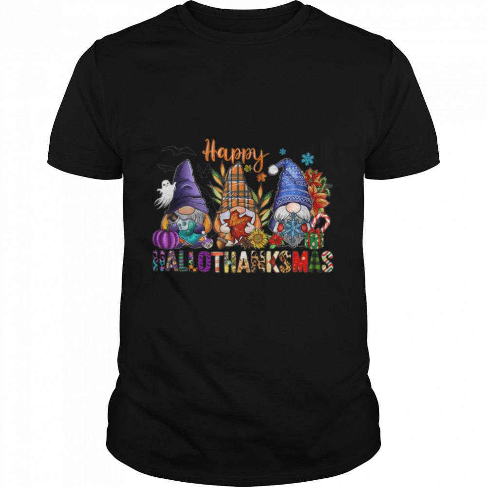 Happy Hallothanksmas Gnomes Halloween Thanksgiving Christmas T-Shirt B0BKKTS6LH