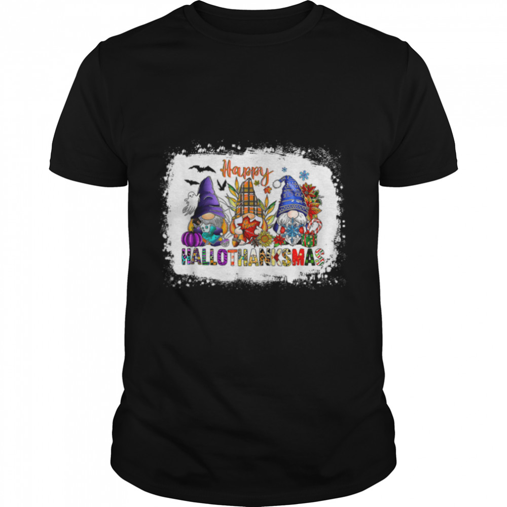 Happy Hallothanksmas Gnomes Halloween Thanksgiving Christmas T-Shirt B0BKKW4W6Y