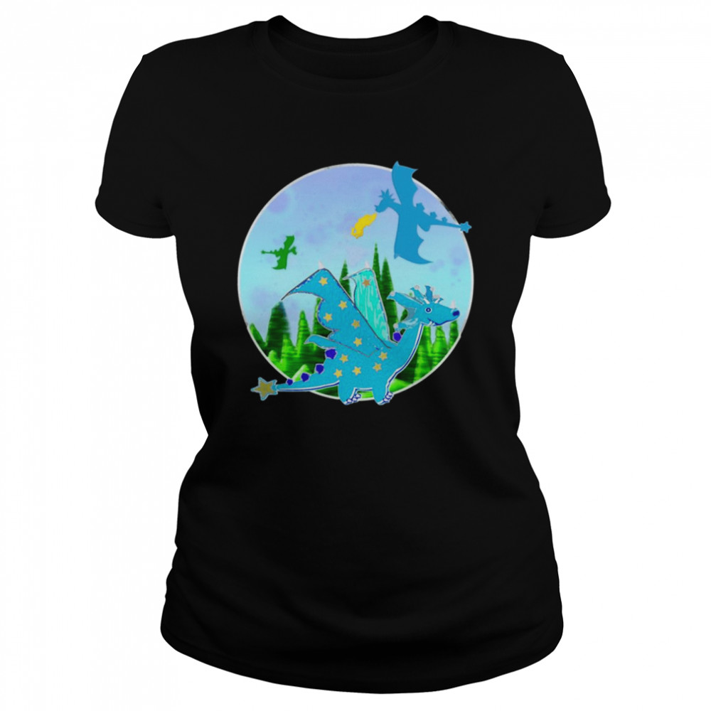 Blue Cartoon Dragon With Stars Wings And Star Tail shirt Classic Women's T-shirt