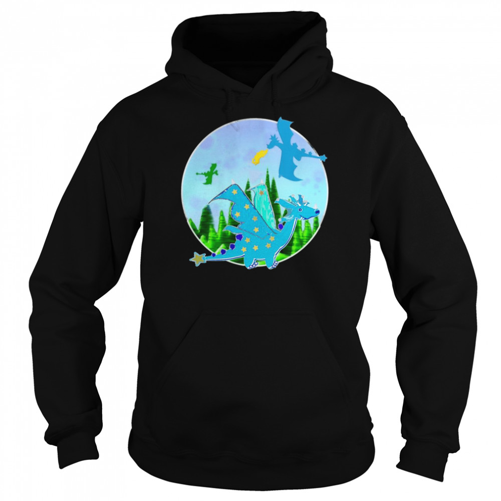 Blue Cartoon Dragon With Stars Wings And Star Tail shirt Unisex Hoodie