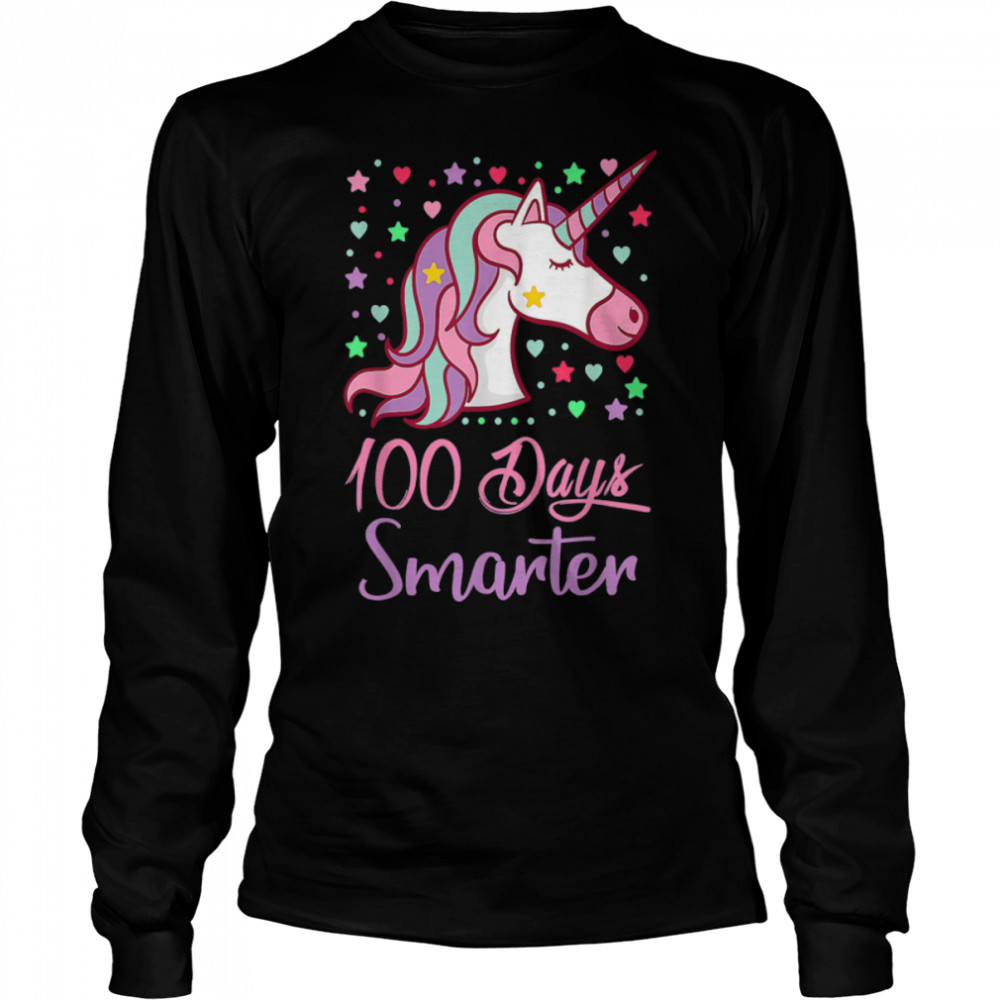 100 Days Smarter Women Girls Unicorn 100th Day Of School T- B0BMPK5KB1 Long Sleeved T-shirt