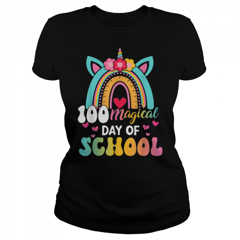 100 Magical Days Of School Rainbow Unicorn Girl Kid Teacher T- B0BMPRV9QN Classic Women's T-shirt