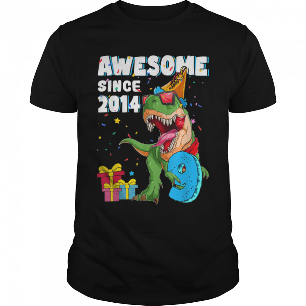 Awesome Since 2014 Birthday Boy Dinosaur 9 Years Old T-rex T-Shirt B0BMPLGRNV