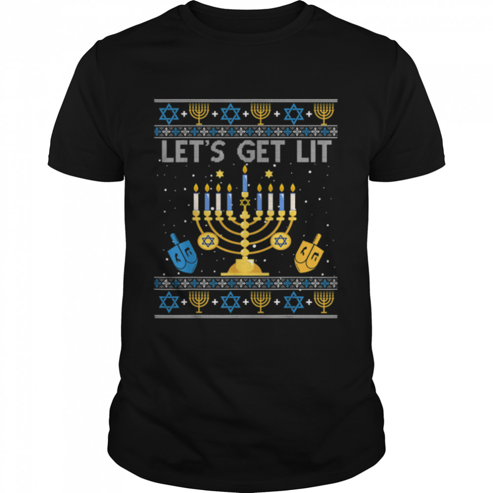 Let’s Get Lit Chanukah Hanukkah Funny Christmas Ugly Sweater T-Shirt B0BMLR7MY5