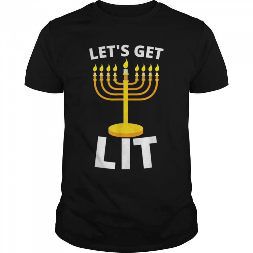 Let’s Get Lit Hanukkah Pajamakah Menorah Nine Candles Funny T-Shirt B0BMJYGK65