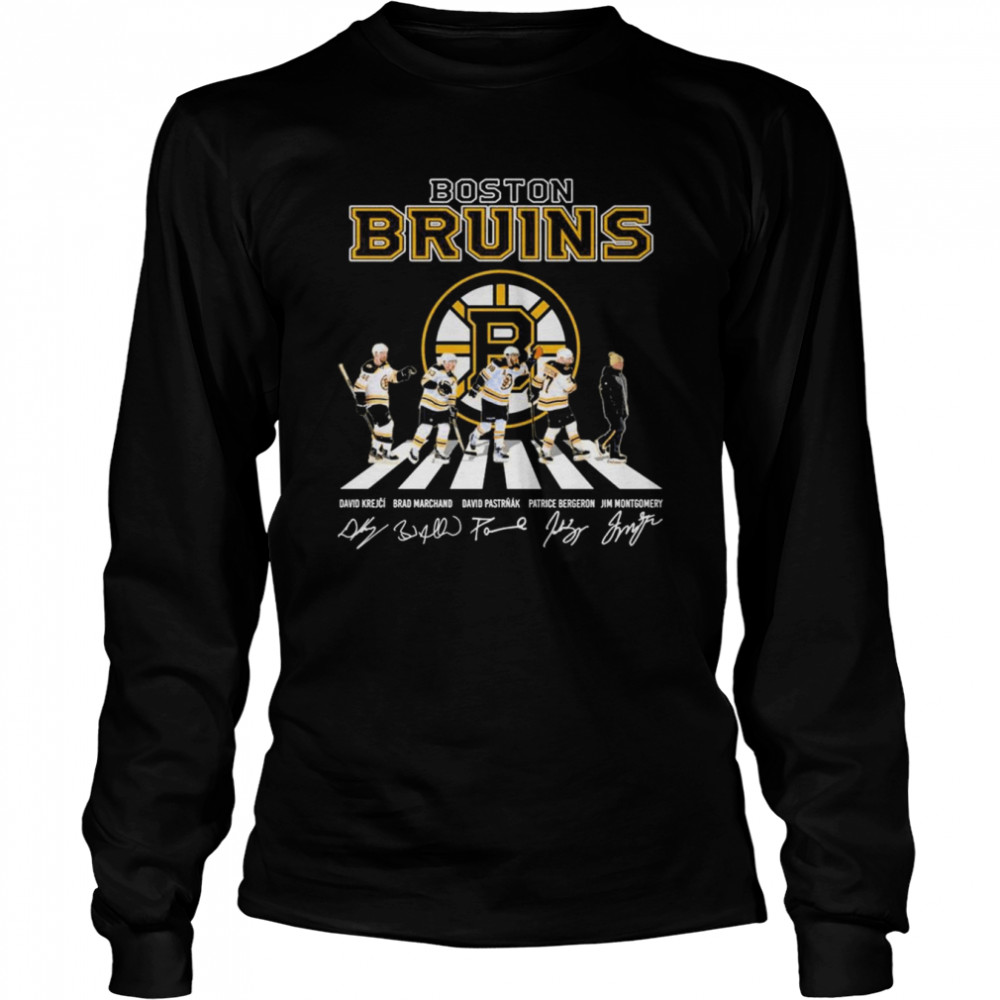 Boston Bruins Krejci Marchand Pastrnak Bergeron And Montgomery Abbey Road Signatures  Long Sleeved T-shirt