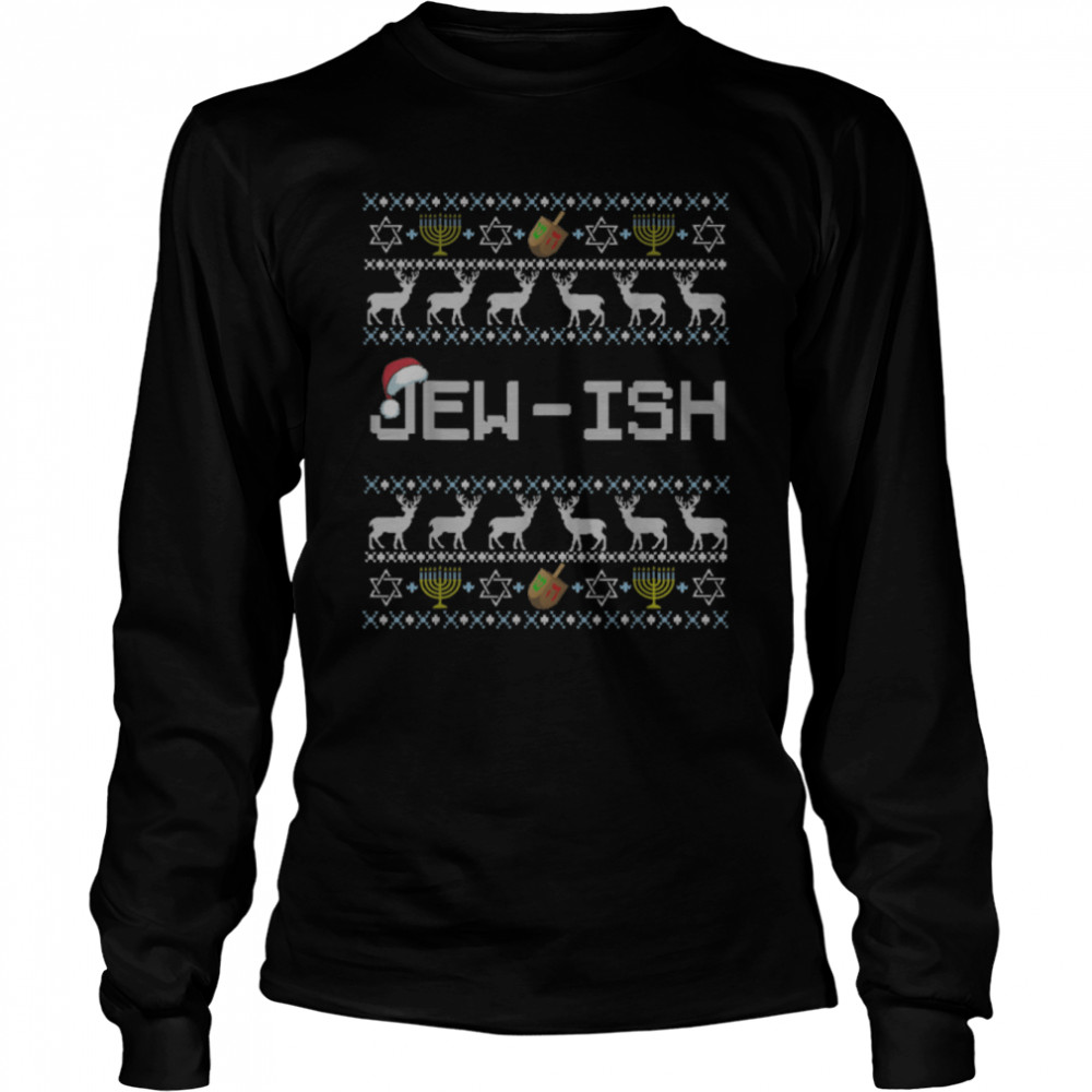 Fun Ugly Hanukkah Sweater jew-ish santa hat Merry Christmas T- B0BN8RJWFX Long Sleeved T-shirt