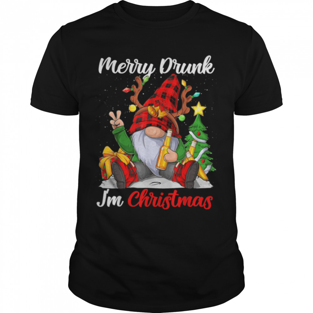 Funny Merry Drunk I’m Christmas Matching Beer Lover Pajama T-Shirt B0BN8PYVZF