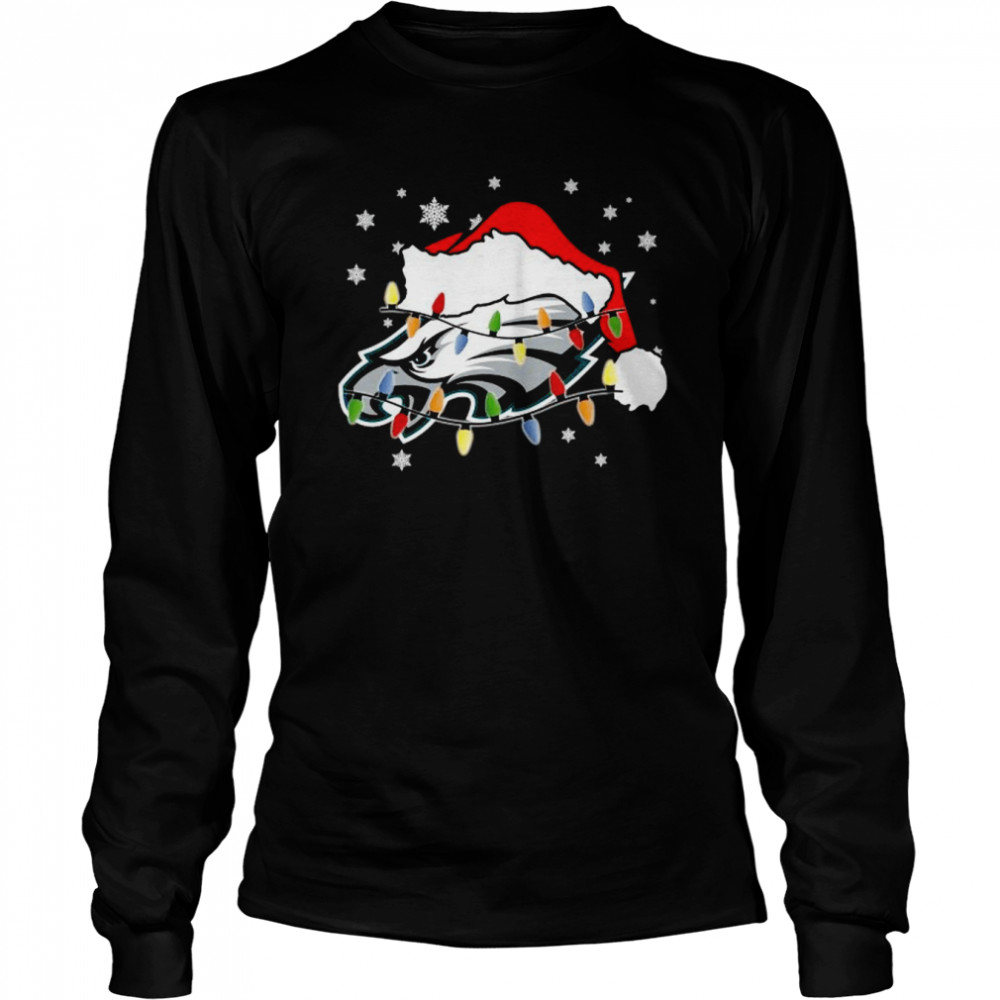 Philadelphia Eagles Logo Santa Hat Light Christmas shirt Long Sleeved T-shirt