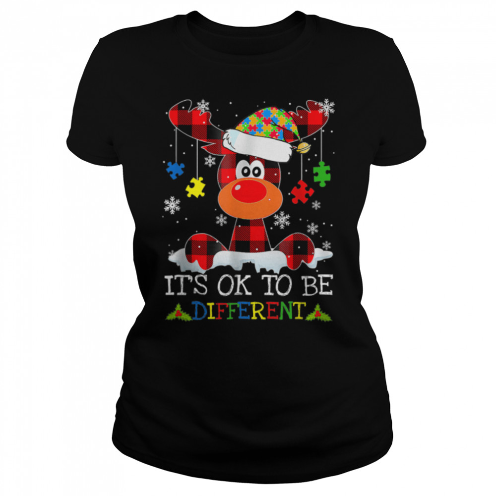 Xmas It's OK To Different Reindeer Autism Christmas Family T- B0BN8QJWD6 Classic Women's T-shirt