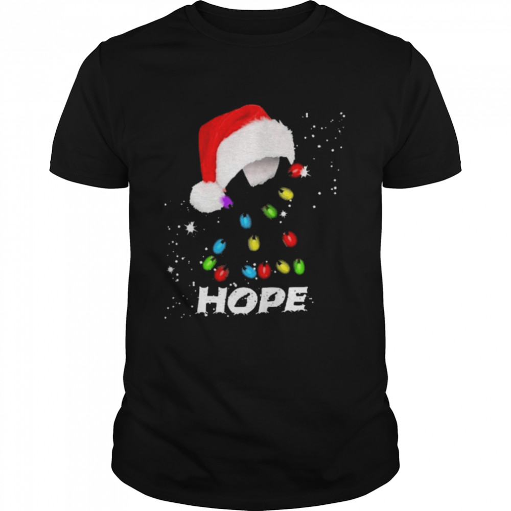 Breast Cancer Christmas Santa Black Ribbon light Hope Shirt