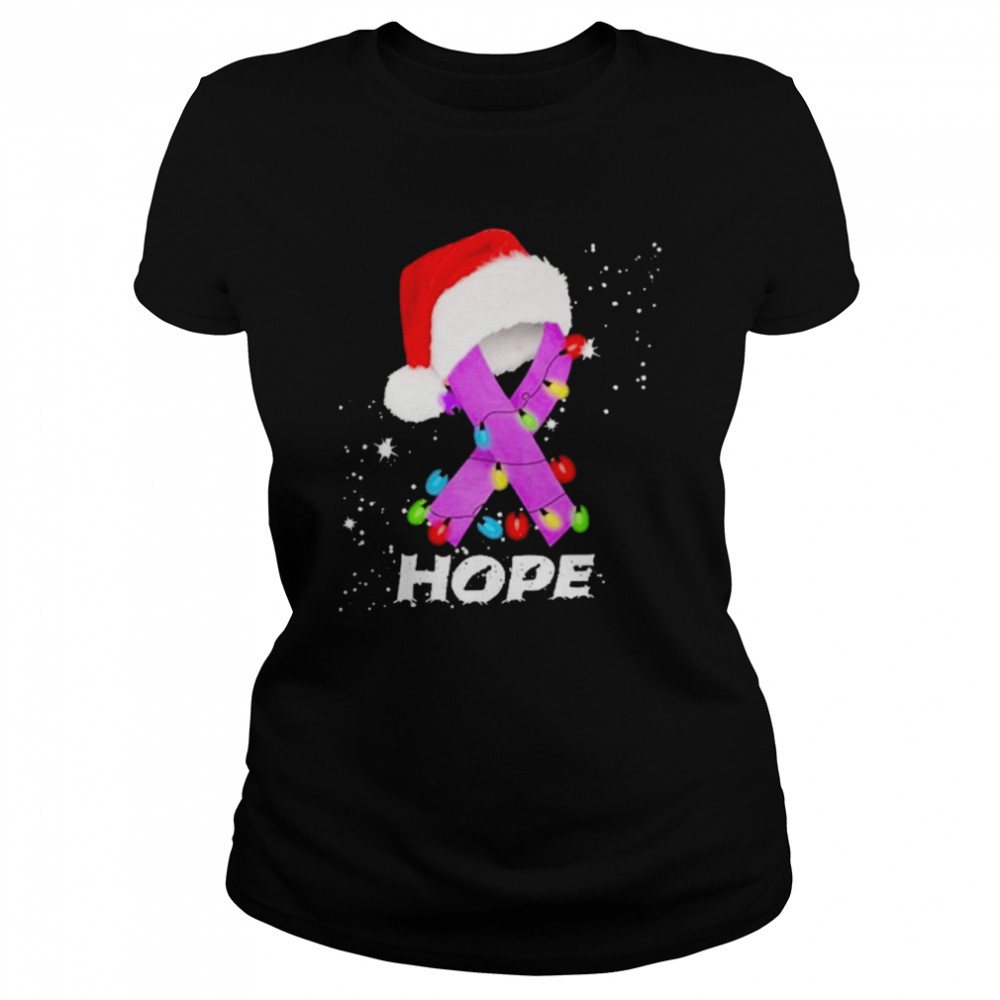 Breast Cancer Christmas Santa Hat Violet Ribbon light  Classic Women's T-shirt