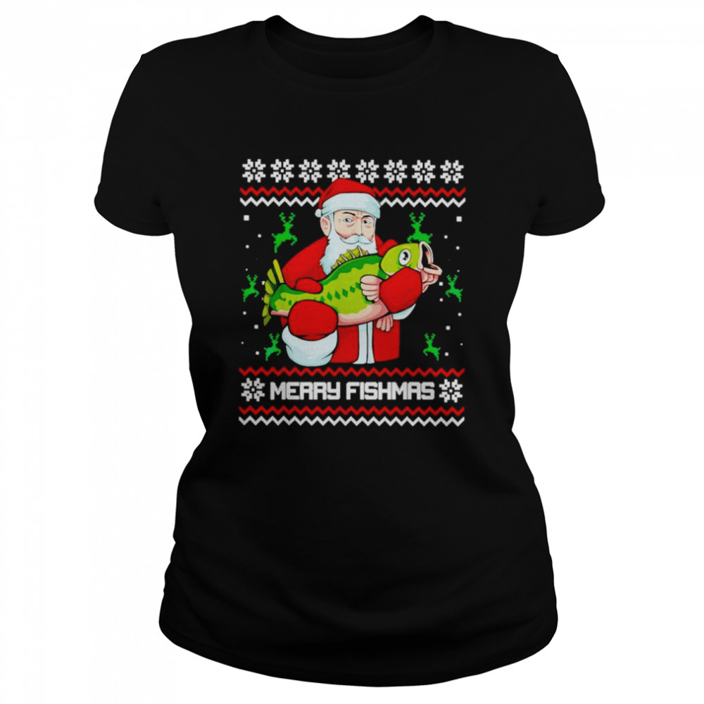 Merry fishmas ugly Christmas Santa bass fishing shirt Classic Women's T-shirt