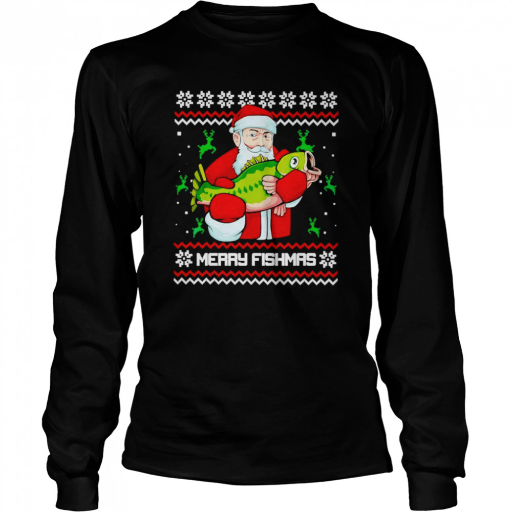 Merry fishmas ugly Christmas Santa bass fishing shirt Long Sleeved T-shirt