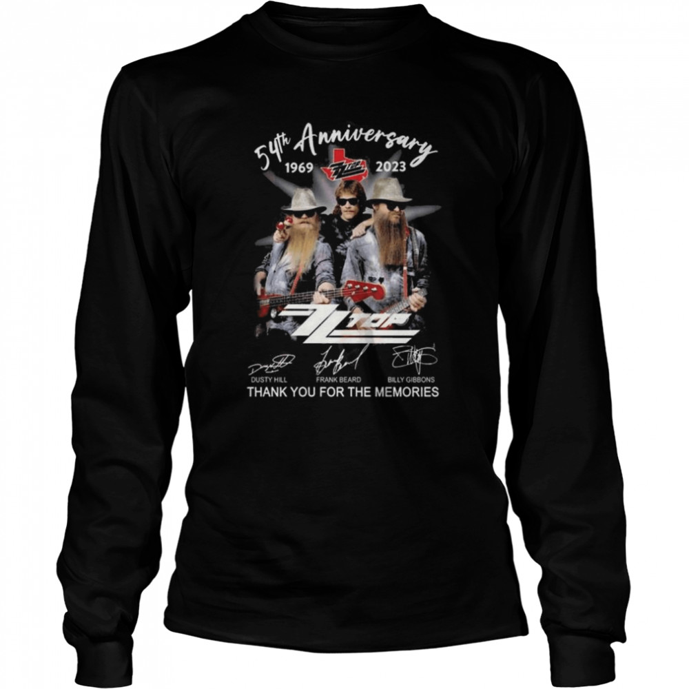ZZ Top 54th anniversary 1969-2023 thank you for the memories signatures shirt Long Sleeved T-shirt