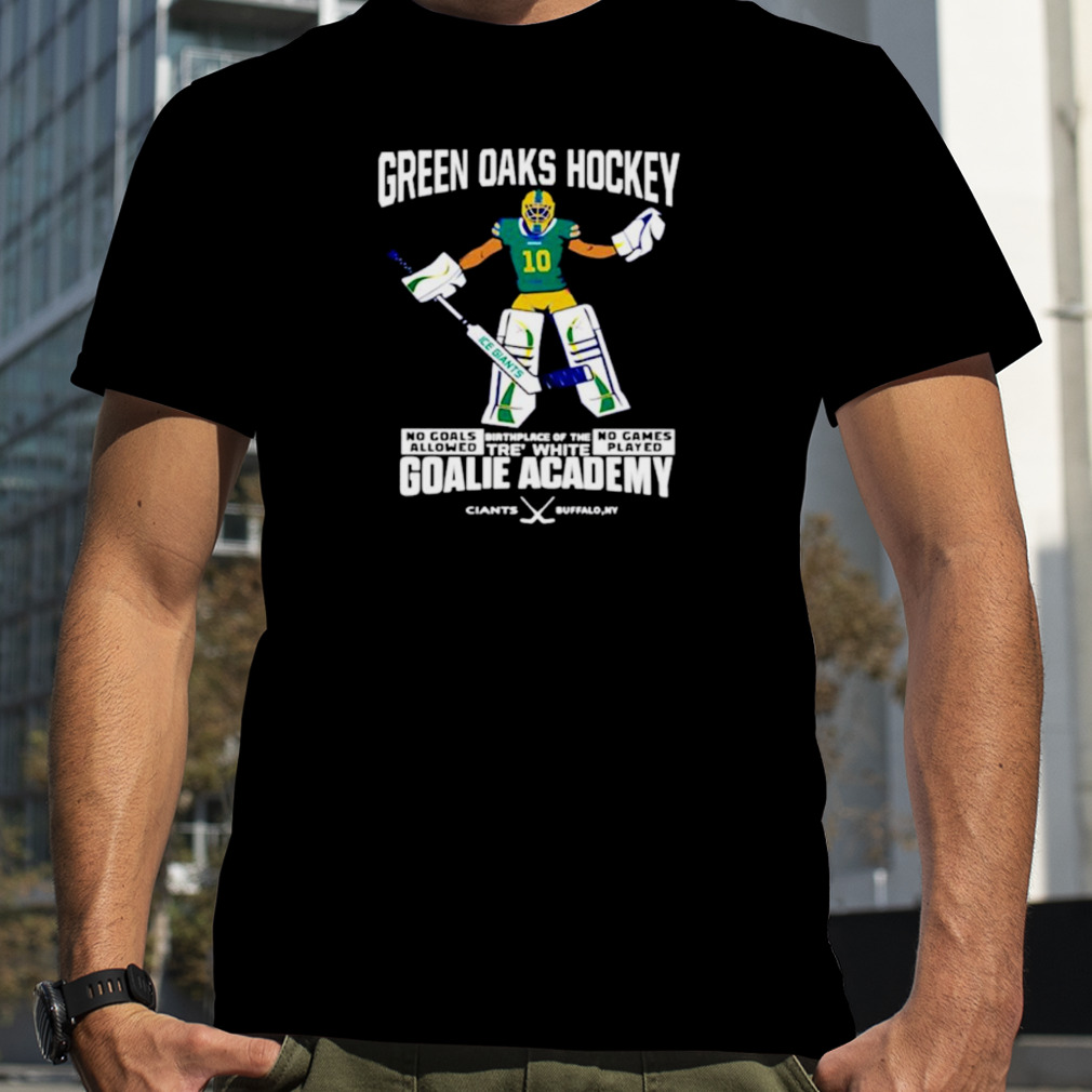 Green Oaks hockey tre white goalie academy shirt