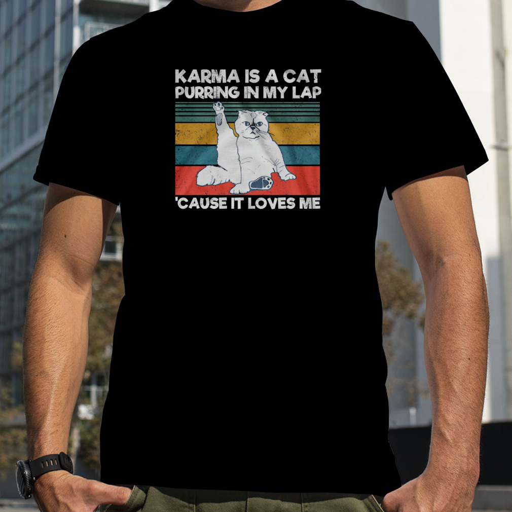 Cat Karma Is A Cat Purring In My Lap Cause It Loves Me Vintage Retro Shirt
