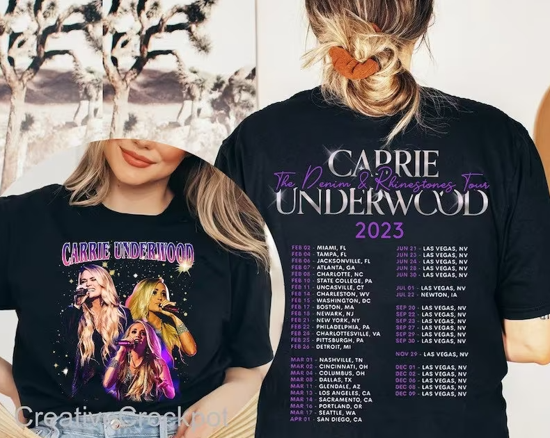 Carrie Underwood Denim and Rhinestones Tour 2023 Double Sided T shirt