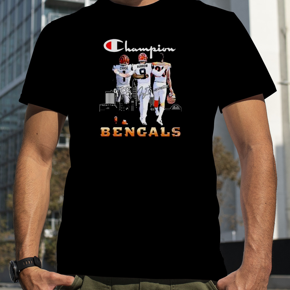 Champion Cincinnati Bengals Chase Burrow and Mixon signatures T-shirt