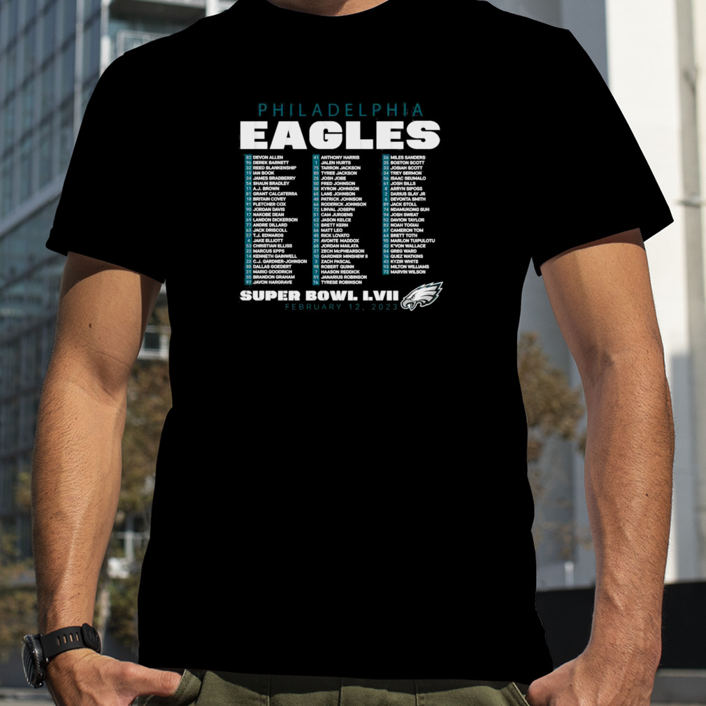 Philadelphia Eagles Super Bowl LVII Varsity Roster T Shirt - Peanutstee