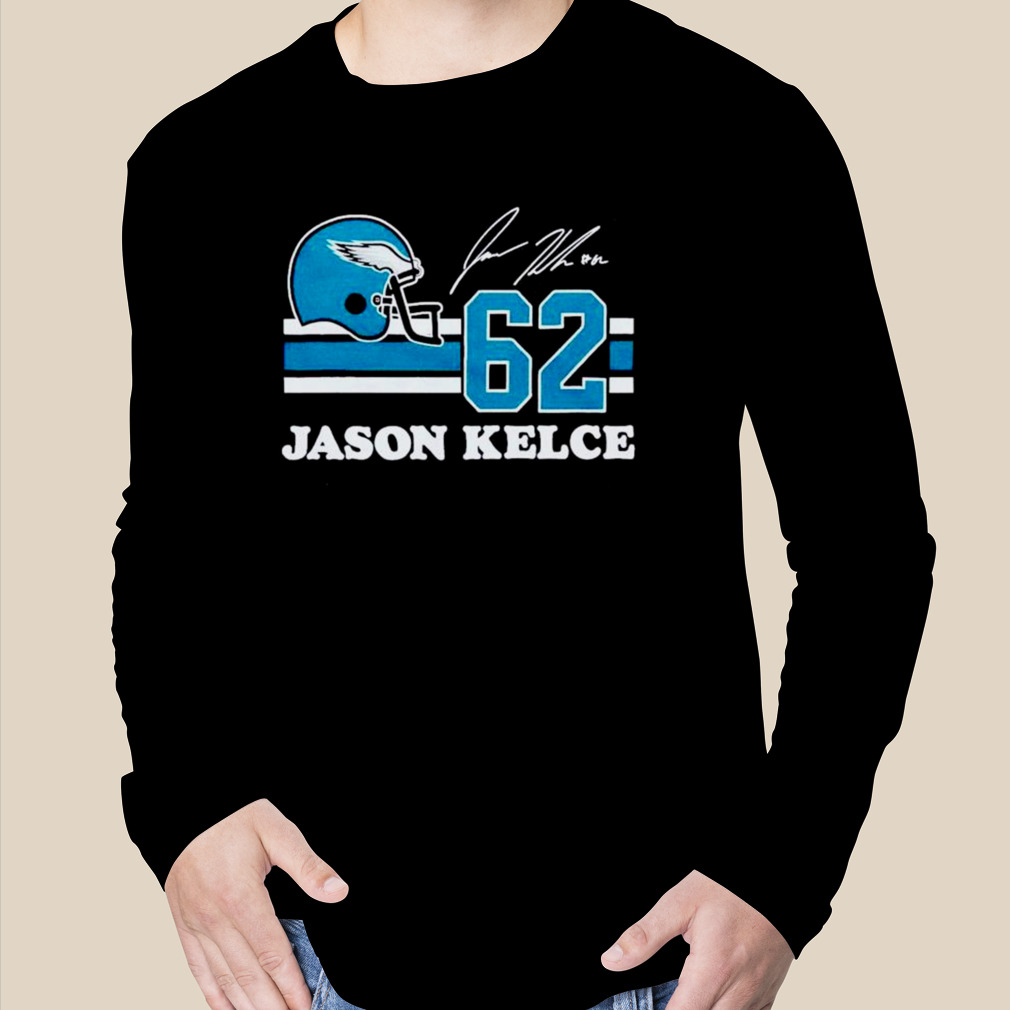 Philadelphia Eagles Jason Kelce 62 helmet and signature t-shirt - Yesweli