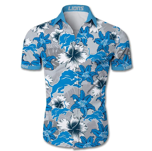 NFL Detroit Lions Blue Silver Hawaiian Shirt Aloha Shirt - FavoJewelry in  2023