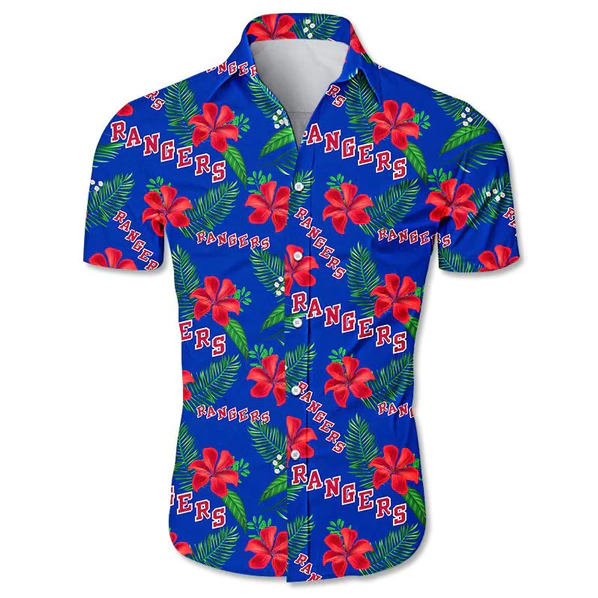 New York Rangers Red and Dark Blue Hawaiian Shirt - Owl Fashion Shop