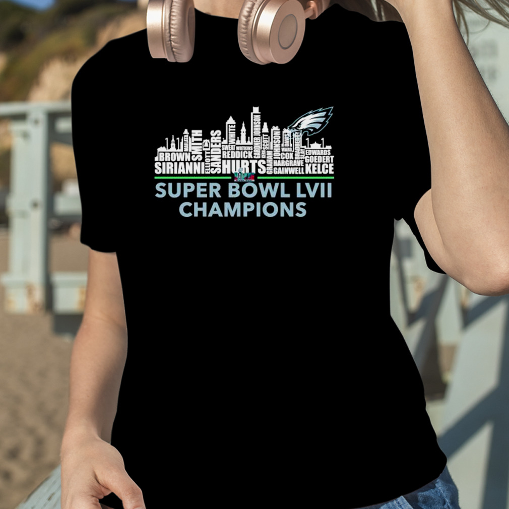 Philadelphia Eagles Players names skyline Super Bowl LVII champions shirt